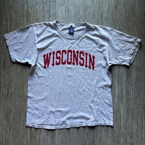 Champion Vintage Gray/Red Wisconsin Short Sleeve Crewneck T-Shirt Size Large